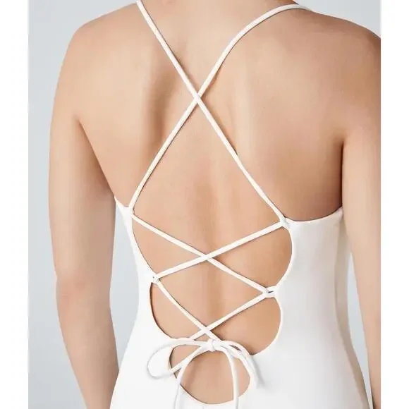 NWT Halara SoftlyZero Ruched Lace Up Bodycon Cool Touch Dress-UPF50+ White XS - Picture 9 of 11